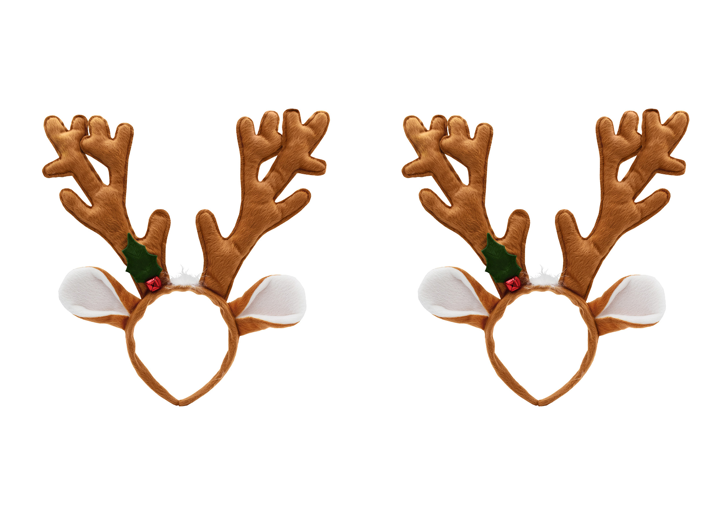 2 Pack Adult Reindeer Antlers Holiday Headband - Deer Antler Horns and Ears - Christmas Holly Berries Accent - Animal Cosplay Costume Accessory, Multi-color, One Size
